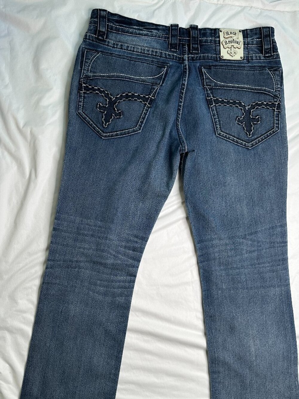 Rock Revival Jeans Mens 38x32 Dark Wash Denim Whisker Kingsley Straight CLEAN